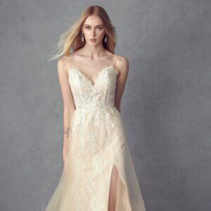 NEW FLOOR LENGTH OFF THE SHOULDER SLEEVELESS DRESS EMBROIDERED WITH LACE JT 249